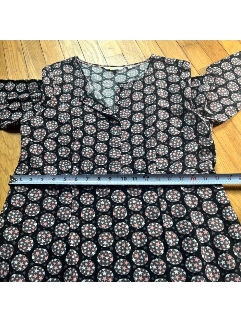 Boden Size 8R Black Pink White Star Polka Dot Ottilie Split Neck A-Line Dress - Picture 11 of 16